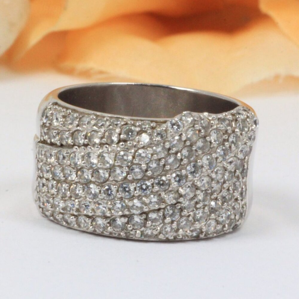 Sterling Silver 925 Wide CZ Wave Design Cocktail Dinner Ring Size 8